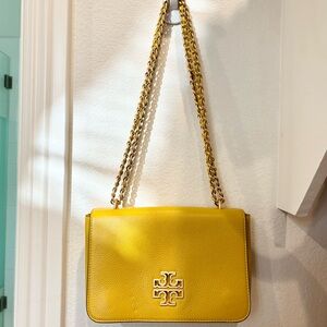 Used Tory Burch Kira Chevron Yellow Leather Gold Chain Crossbody/Shoulder Bag